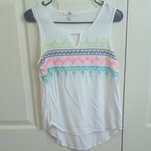 Ya Los Angeles White Boho Tank Top with Colorful Embroidery